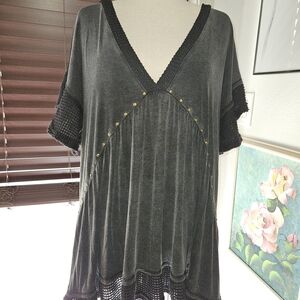 POL Black V-Neck Tunic with Gold Accents